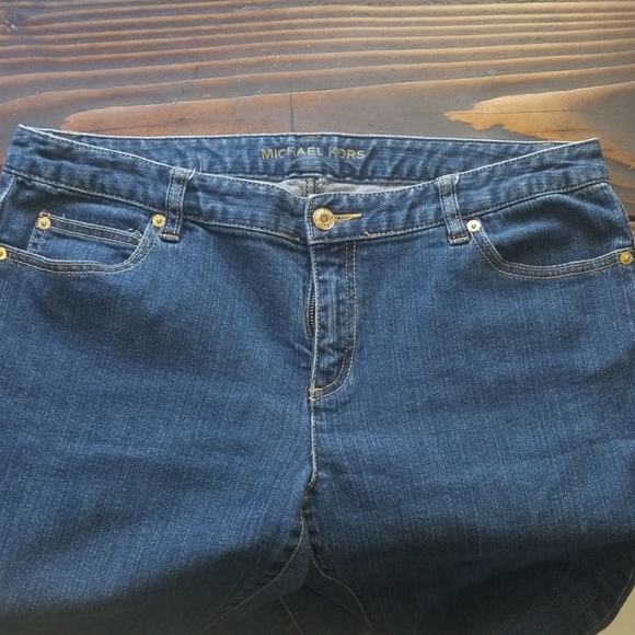 Michael Kors Gold Metal Logo Flare Jeans | Sz 12 - Picture 3 of 4